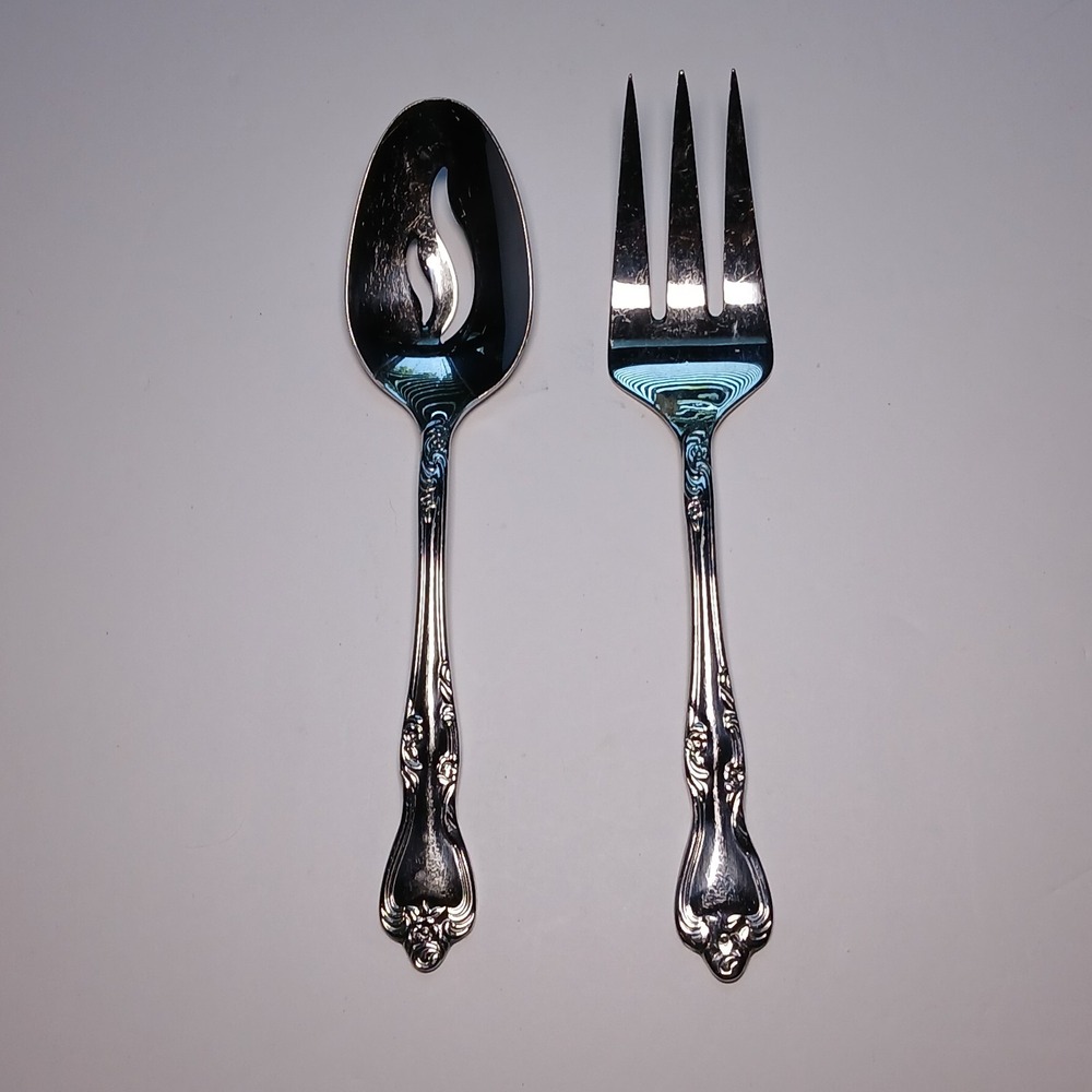 Oneida AZALEA Stainless Steel Serving Set - Slotted Spoon & Cold Meat Fork (2 Pc